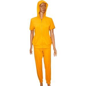 Vintage Y2K Juicy Couture sequin french terry hoodie track pant set L yellow